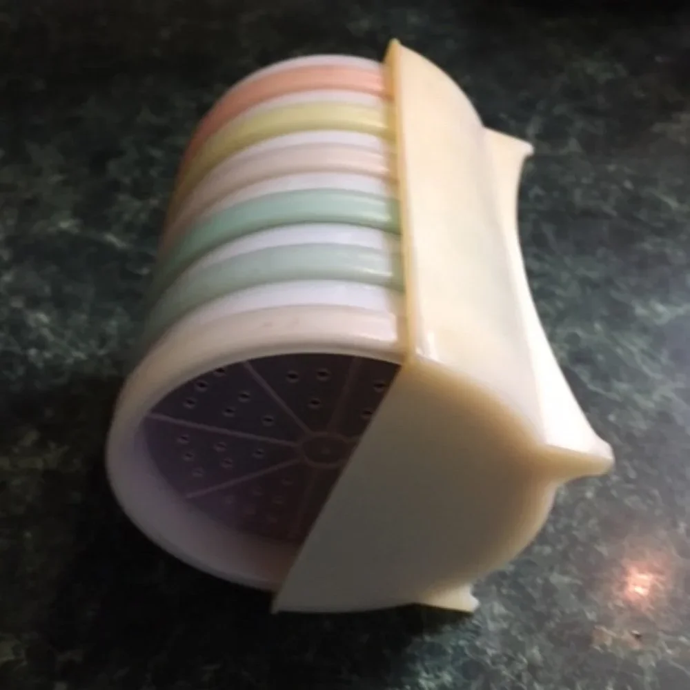 VTG 70's Pastel Plastic Tupperware Drink Coasters Set of 6 w/Cradle